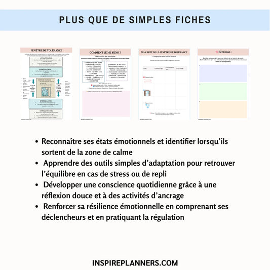 Cahier d’Exercices de la Fenêtre de Tolérance – Régulation Émotionnelle & Ressources pour le Système Nerveux - French