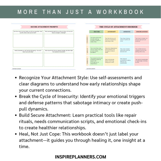 Workbook page on attachment styles with text and diagrams