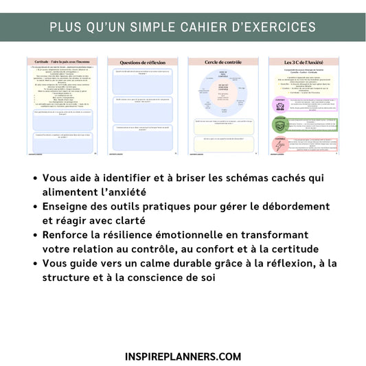 Cahier Trois C de l’Anxiété – Contrôle, Confort & Certitude (French)