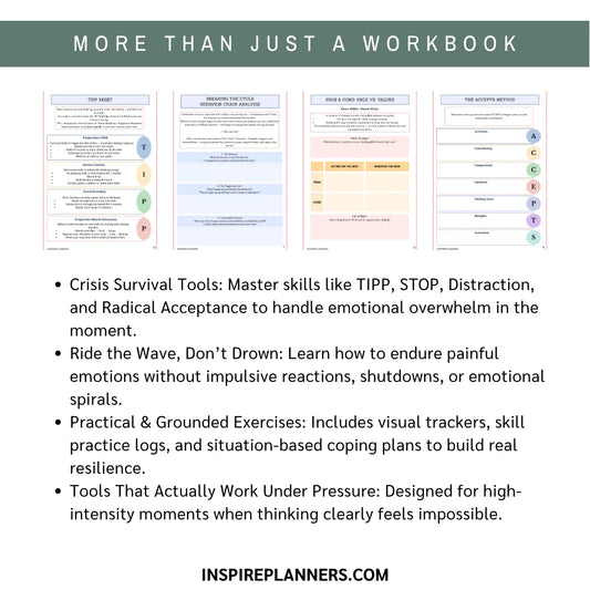DBT Distress Tolerance Workbook – Crisis Survival Tools with TIPP, STOP, and Radical Acceptance Techniques