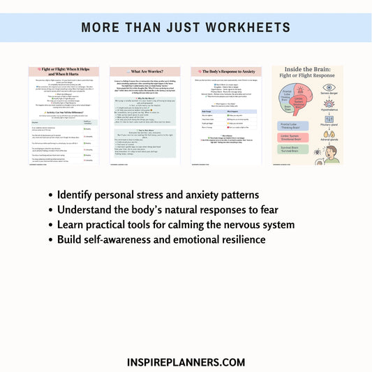 Printable Fight or Flight worksheets preview – tools for calming the nervous system, identifying stress patterns, and building resilience – instant download PDF