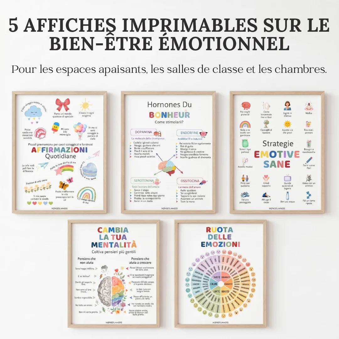 5 Affiches de Bien-Être Émotionnel à Imprimer — Roue des Émotions, Coin Calme & Régulation des Émotions (French)