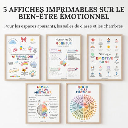 5 Affiches de Bien-Être Émotionnel à Imprimer — Roue des Émotions, Coin Calme & Régulation des Émotions (French)