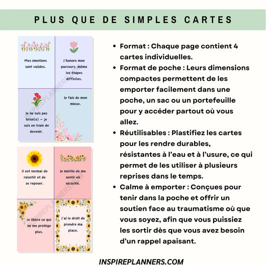 Cartes d’Affirmations pour le Trauma – Soutien à la Guérison & Ressources de Guérison - French