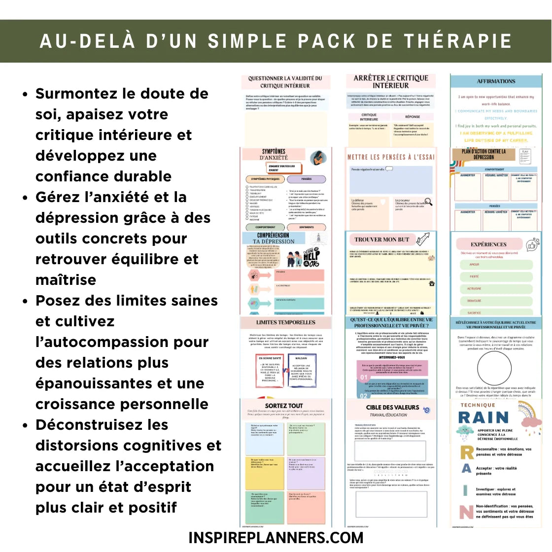 Pack Thérapeutique — 9 Cahiers d'Exercices TCC & ACT pour l'Anxiété, l'Estime de Soi & le Critique Intérieur - French