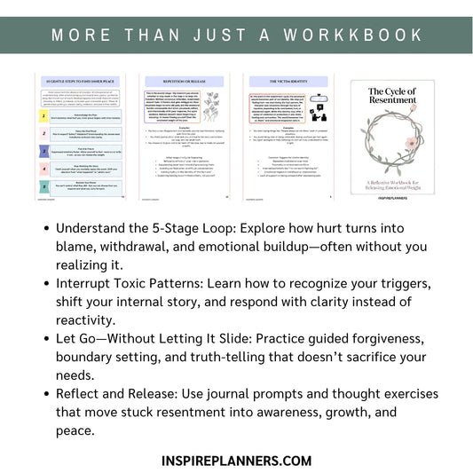Workbook pages on a white background with text about emotional healing and forgiveness.