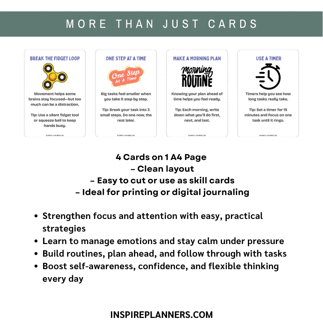 Executive Functioning Skill Cards: 60 Printable, Therapist-Designed Prompts to Strengthen Focus, Organization & Self-Control
