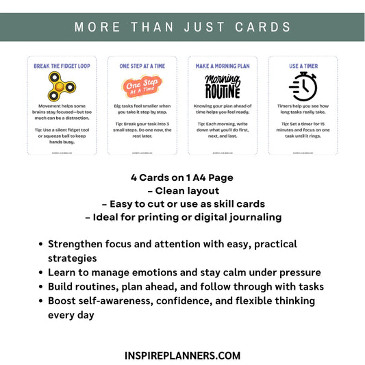 Executive Functioning Skill Cards: 60 Printable, Therapist-Designed Prompts to Strengthen Focus, Organization & Self-Control