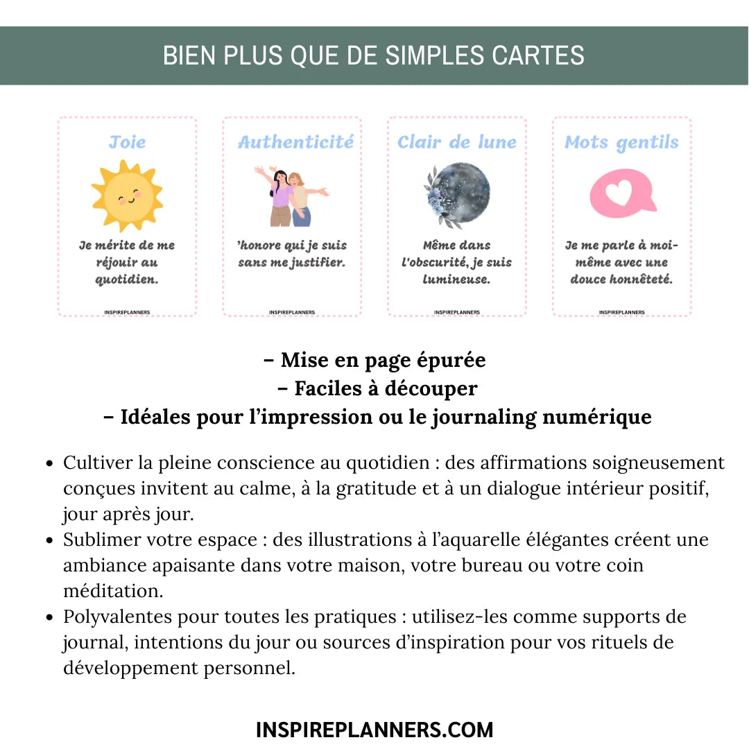 Cartes d’Affirmations Lumière Intérieure - French