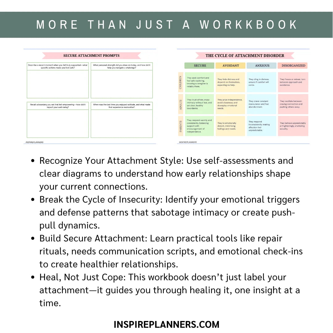 Workbook page on attachment styles with text and diagrams