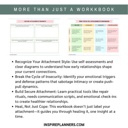 Workbook page on attachment styles with text and diagrams