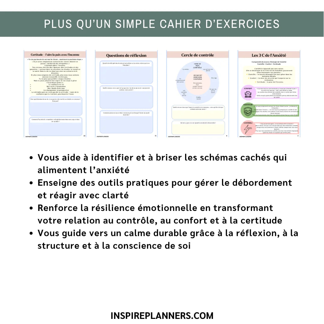 Cahier Trois C de l’Anxiété – Contrôle, Confort & Certitude (French)