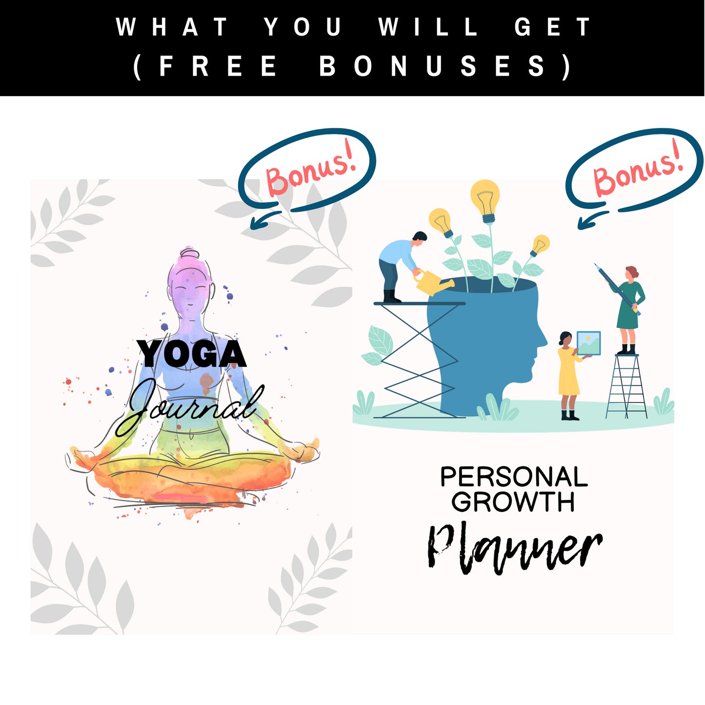 Yoga journal and personal growth planner as a free Bonus