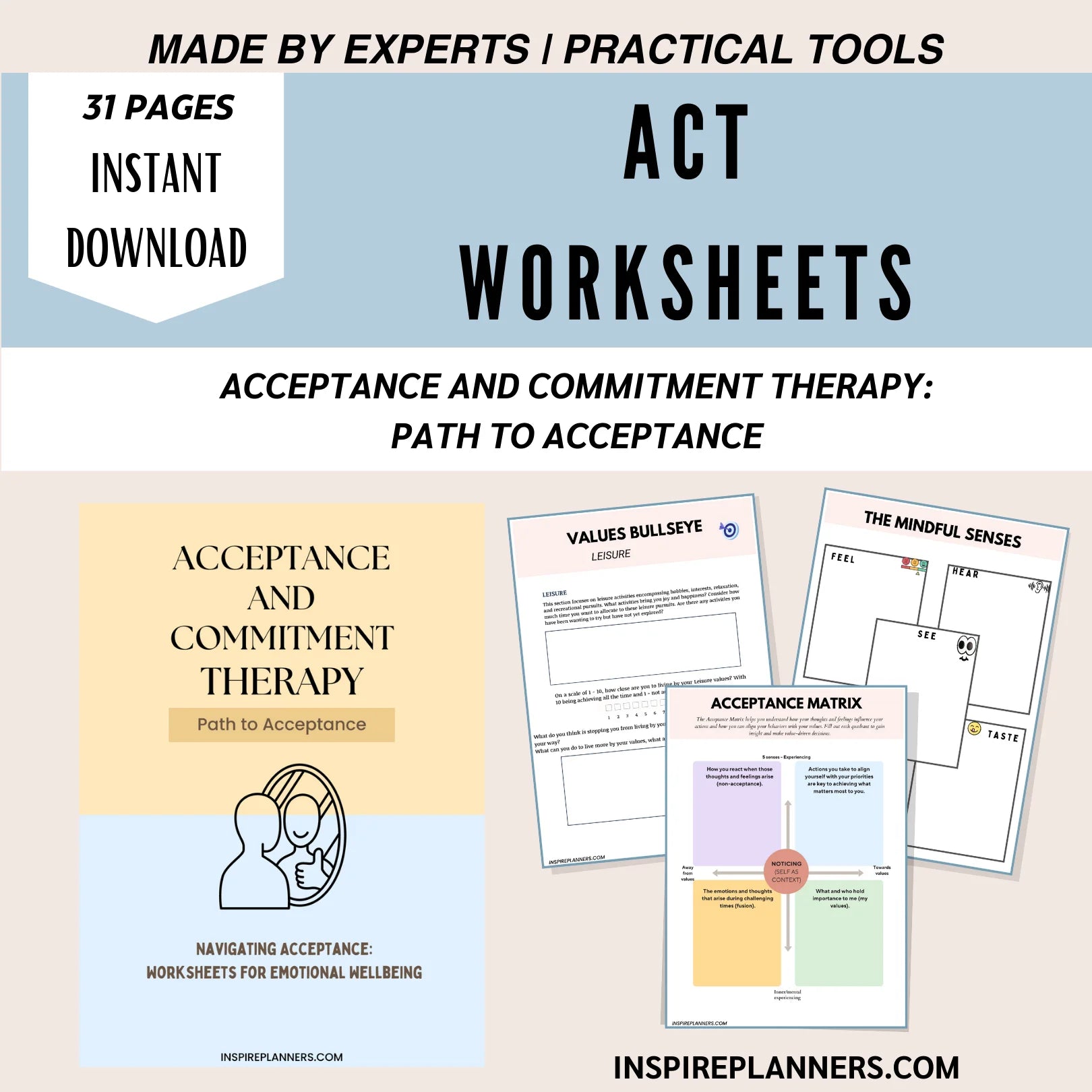 Acceptance and Commitment Therapy (ACT) Worksheets – Inspire Planners