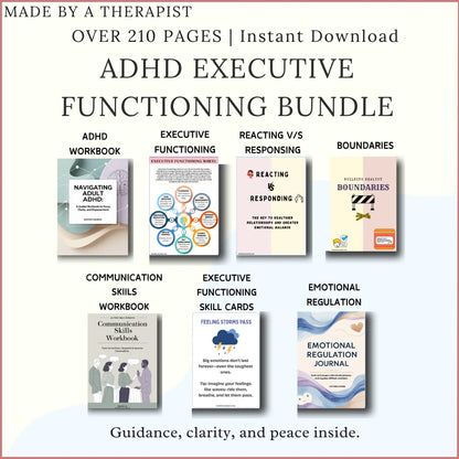 ADHD Executive Functioning Bundle – 210+ pages of workbooks, skill cards, and tools for focus and clarity