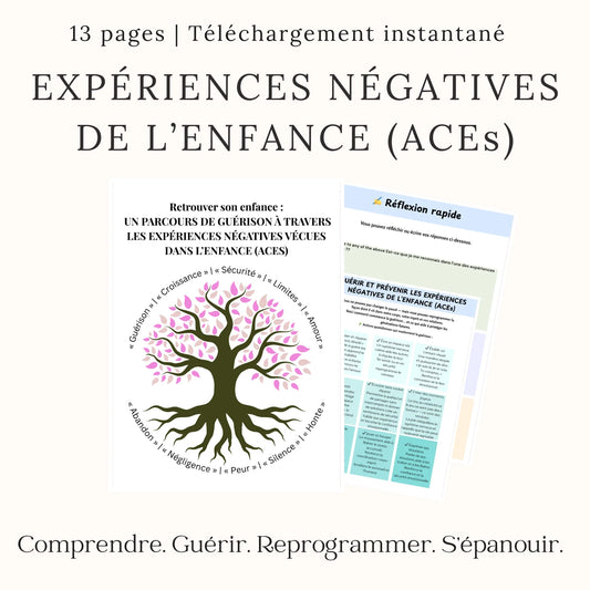 Expériences négatives de l’enfance ACEs – carnet PDF de 13 pages en français pour comprendre et guérir.
