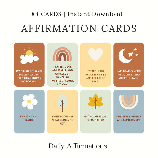 Printable daily affirmation cards bundle with 88 positive quotes for self-confidence, stress relief, and motivation – Inspire Planners