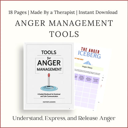 Anger Management Tools workbook – guided worksheets for emotional regulation, calm communication, and releasing anger.