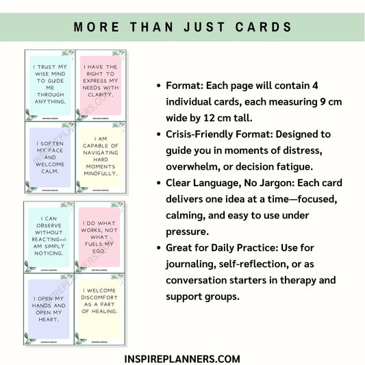 DBT Flashcards – Printable Affirmation Cards for Emotional Regulation and Quick Support
