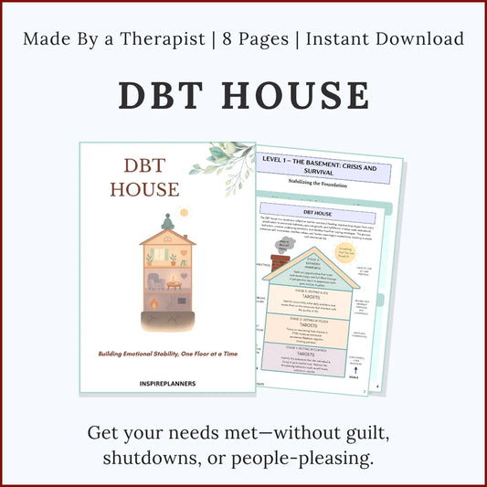DBT House printable workbook cover and worksheets for building emotional stability step by step.