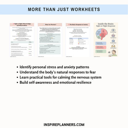 Printable Fight or Flight worksheets preview – tools for calming the nervous system, identifying stress patterns, and building resilience – instant download PDF
