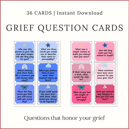 Printable grief question cards for kids and teens — gentle prompts for memory, healing, and emotional expression