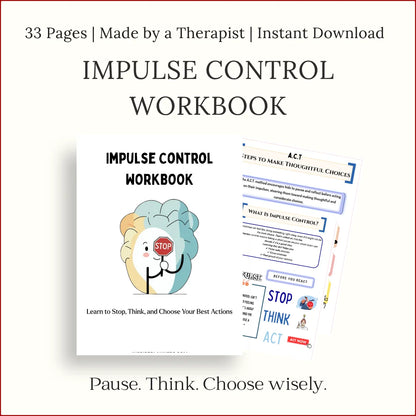 Printable Impulse Control Workbook for kids – stop, think, and make wise choices
