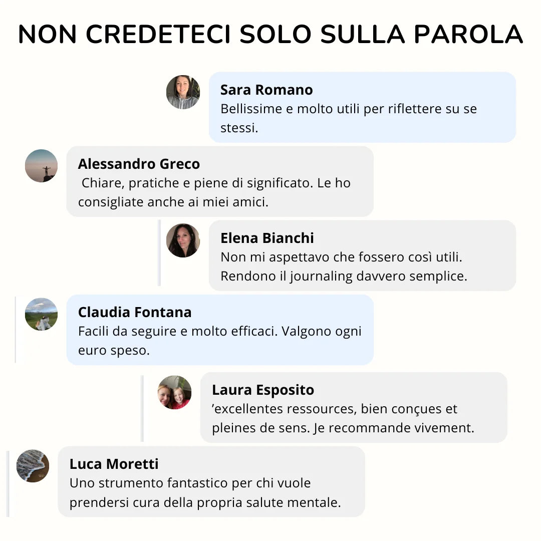 Sei testimonianze sui materiali di Inspire Planners, con commenti sulla riflessione personale, sul journaling e sulla facilità d’uso.