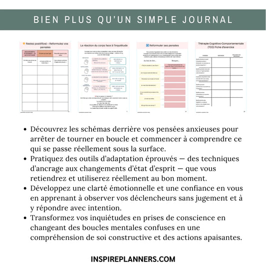 Ressource de santé mentale avec fiches de thérapie cognitivo-comportementale pour gérer l’anxiété au quotidien.