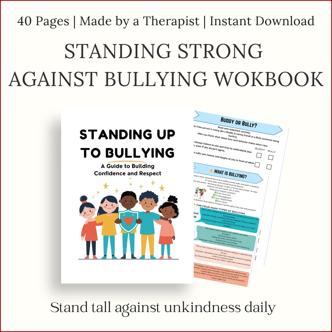 Printable bullying workbook for kids – confidence building, respect, and standing strong against unkindness.