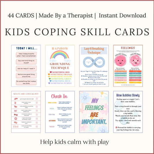 Printable kids coping skill cards for emotional regulation and stress relief