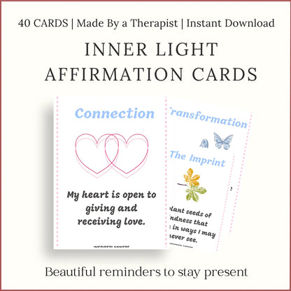 Inner light affirmation cards for kids – printable positive reminders for self-love, kindness, and emotional growth.