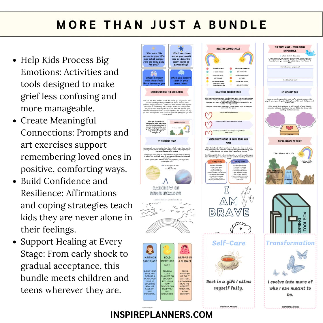 Complete kids and teen grief and loss printable bundle — includes workbooks, affirmation cards, coping toolbox, and art therapy
