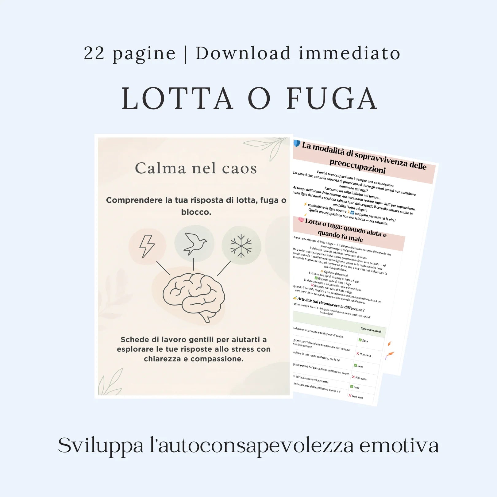 Schede Lotta o Fuga in italiano per sviluppare autoconsapevolezza emotiva e imparare a gestire lo stress.