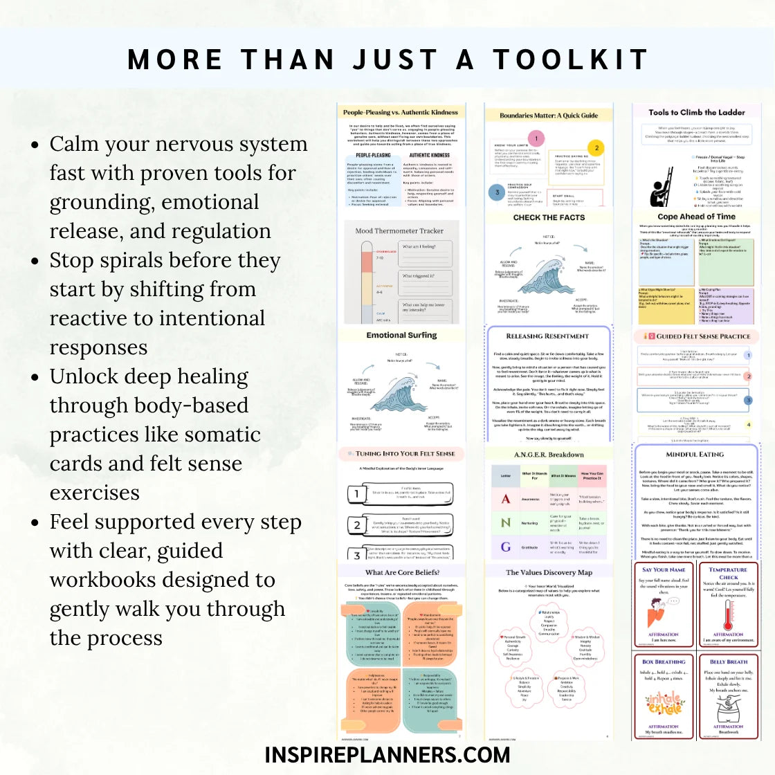 Nervous System Regulation Toolkit printable – trauma-informed worksheets, somatic cards, and guided practices for grounding, emotional release, and resilience.