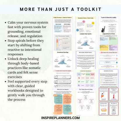 Nervous System Regulation Toolkit printable – trauma-informed worksheets, somatic cards, and guided practices for grounding, emotional release, and resilience.