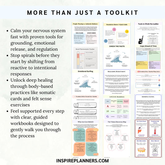 Nervous System Regulation Toolkit printable – trauma-informed worksheets, somatic cards, and guided practices for grounding, emotional release, and resilience.