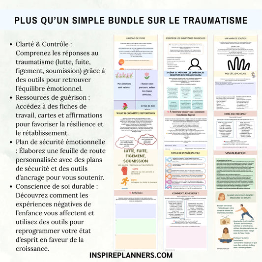 Outils de guérison traumatique PDF en français – fiches, cartes et affirmations pour clarté et ancrage.