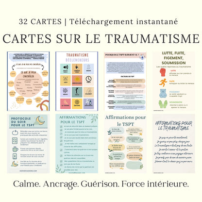 Cartes sur le traumatisme PDF en français – 32 cartes téléchargeables pour calmer, s’ancrer et guérir.