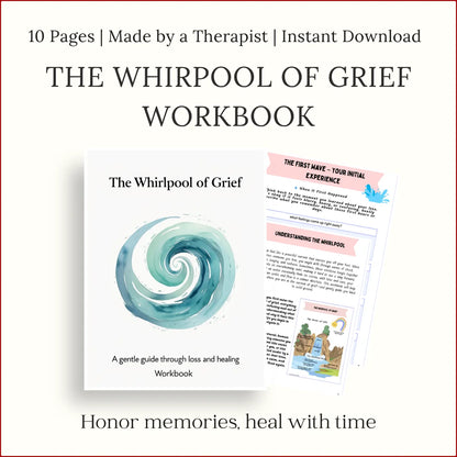 The Whirlpool of Grief printable workbook — healing guide for kids and teens coping with grief and loss