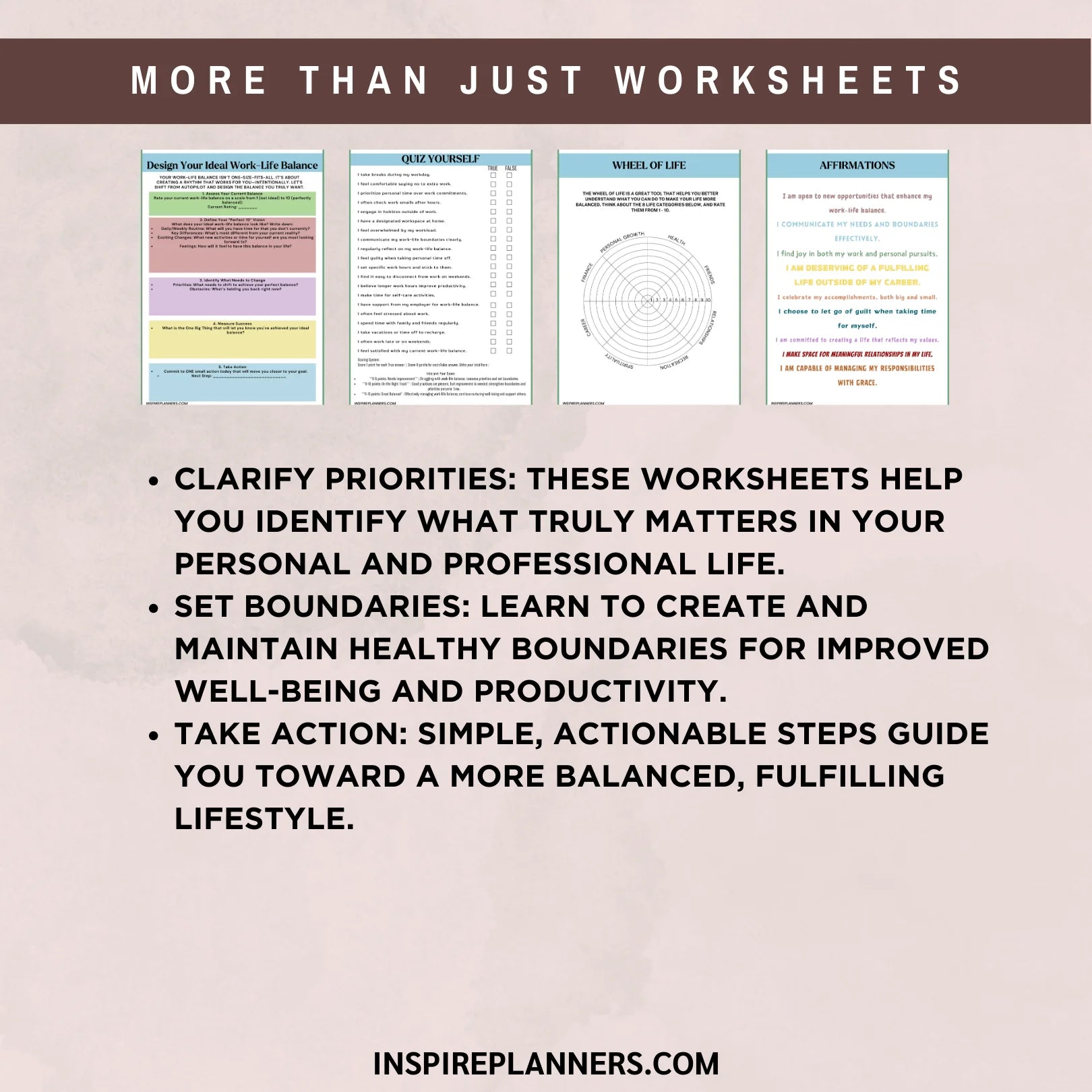 Printable Work-Life Balance Worksheets – tools for clarifying priorities, setting boundaries, and achieving a balanced lifestyle