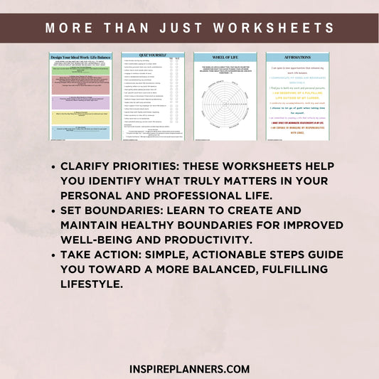 Printable Work-Life Balance Worksheets – tools for clarifying priorities, setting boundaries, and achieving a balanced lifestyle
